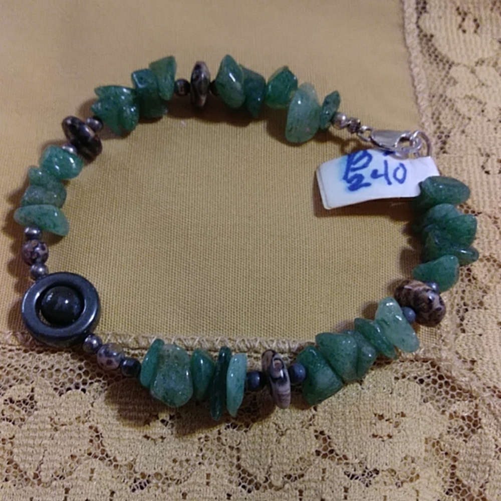 AVENTURINE STERLING SILVER, LARGE LOBSTER CLAW CLASP. HEMATITE & PICTURE JASPER.
